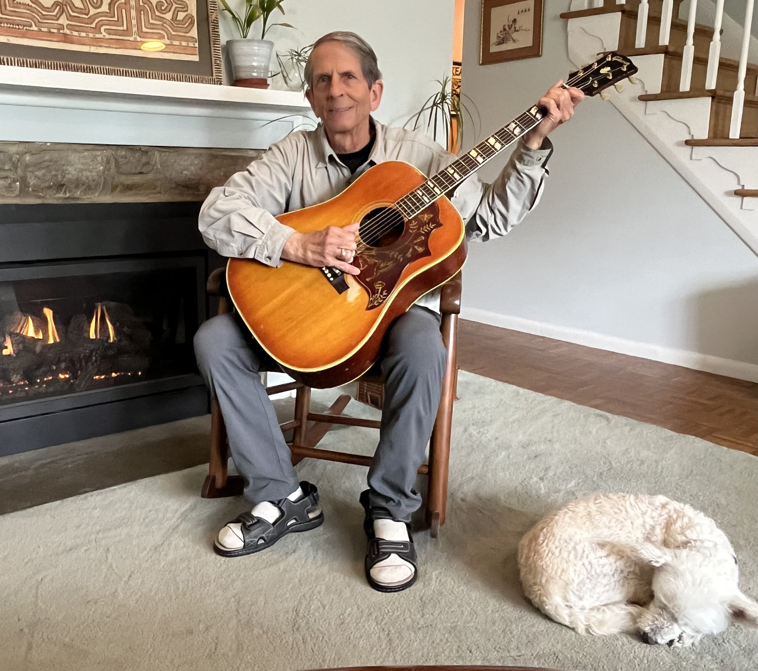 David Kleiner Landscape rockin chair, guitar, and old dog by Livia Kleiner